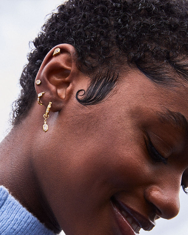 Lena Gold Hoop Earrings + Hex Charms