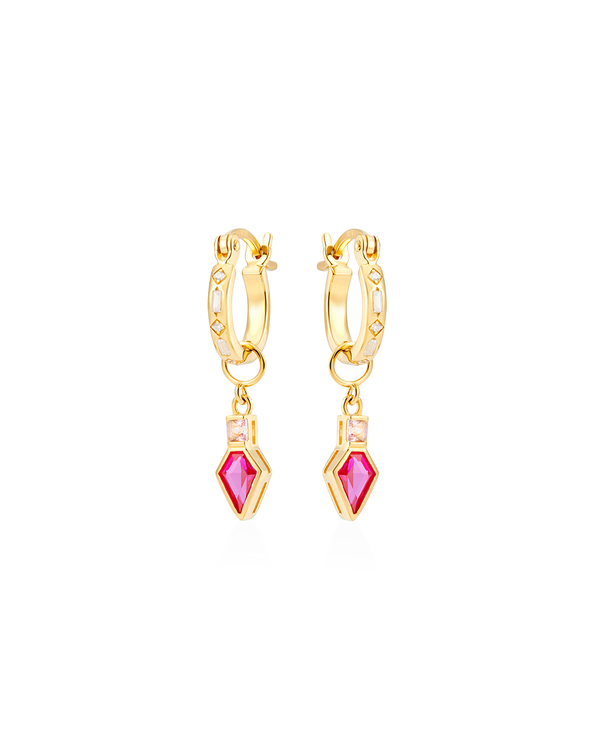 Iris Gold Hoop Earrings + Shield Charms