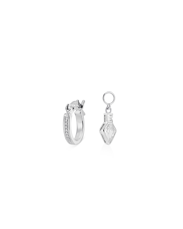 Frances Silver Hoop Earrings + Shield Charms