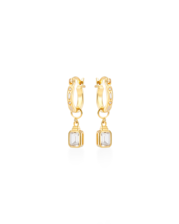 Iris Hoop Earrings + Emerald Cut Charms