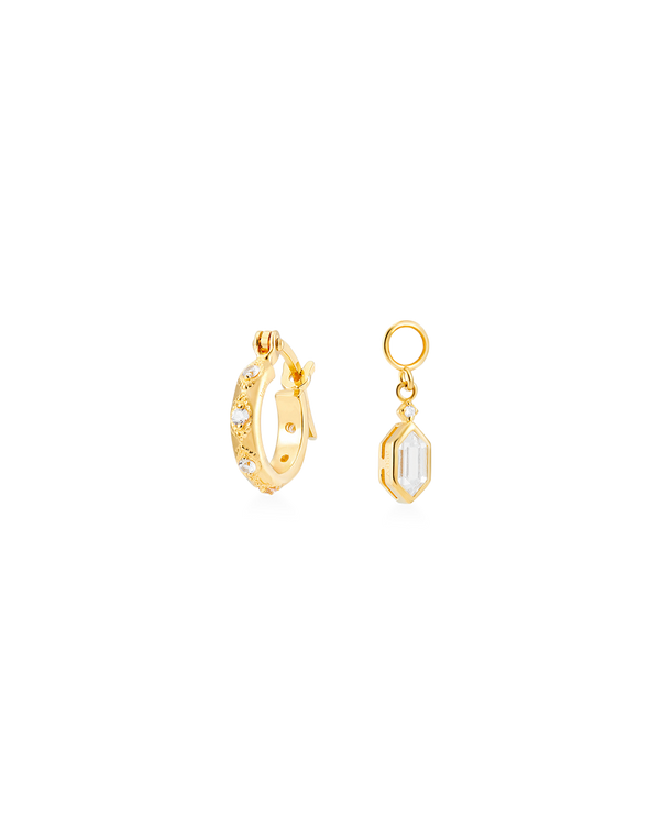 Lena Gold Hoop Earrings + Hex Charms