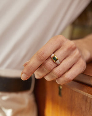 Sophie White Enamel Signet Ring