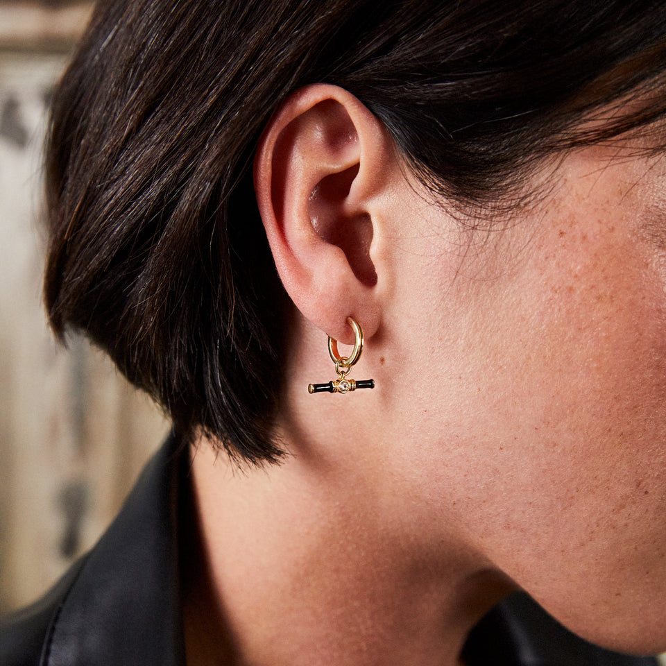 Dyllan Hoop Earrings + Black Enamel T-Bar Charms
