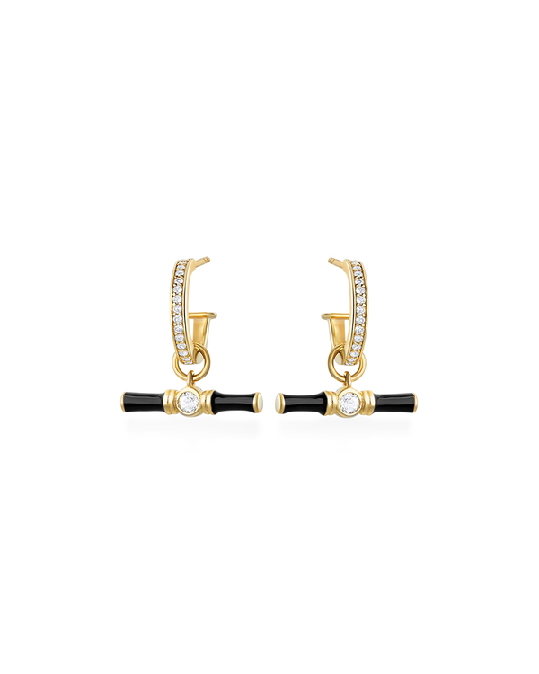 Dyllan Hoop Earrings + Black Enamel T-Bar Charms