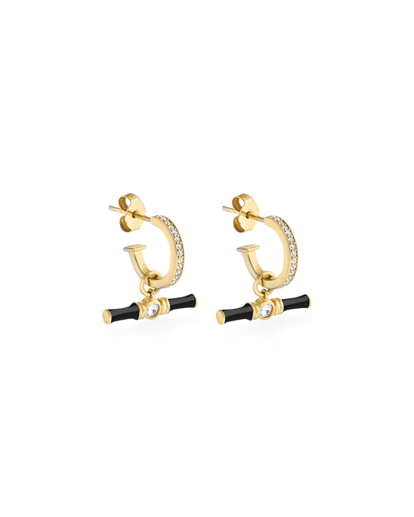 Dyllan Hoop Earrings + Black Enamel T-Bar Charms