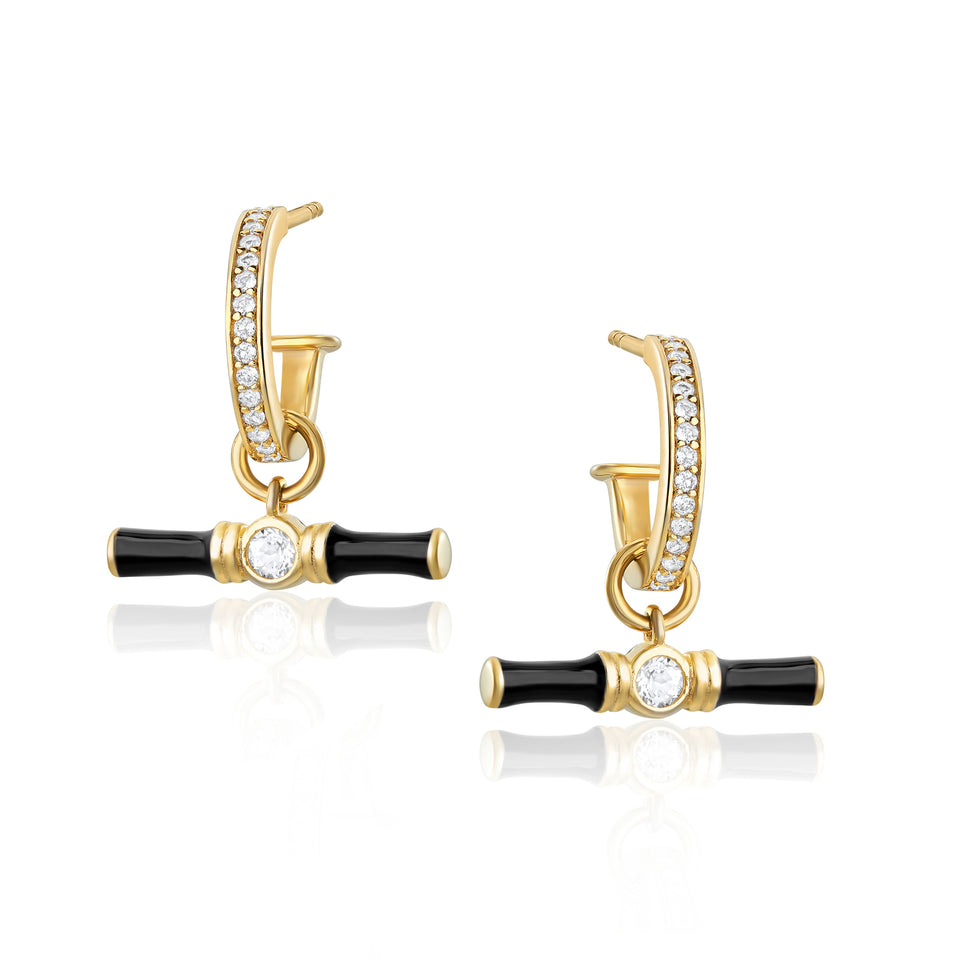 Dyllan Hoop Earrings + Black Enamel T-Bar Charms