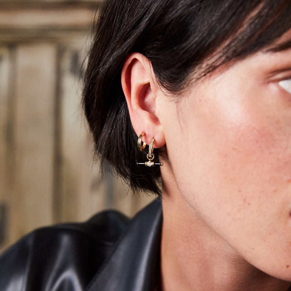 Dyllan Hoop Earrings + Black Enamel T-Bar Charms
