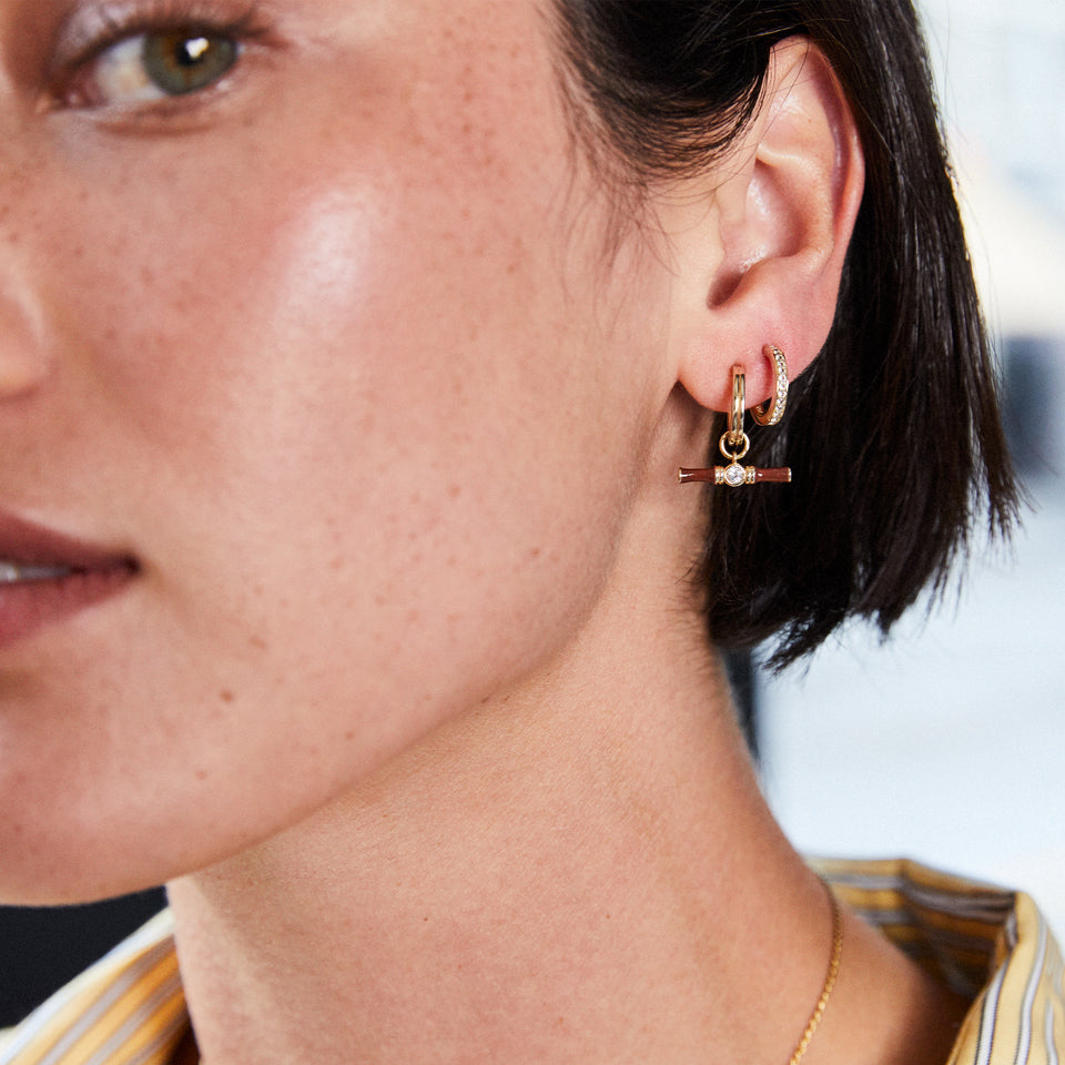 Dyllan Hoop Earrings + Brown Enamel T-Bar Charms