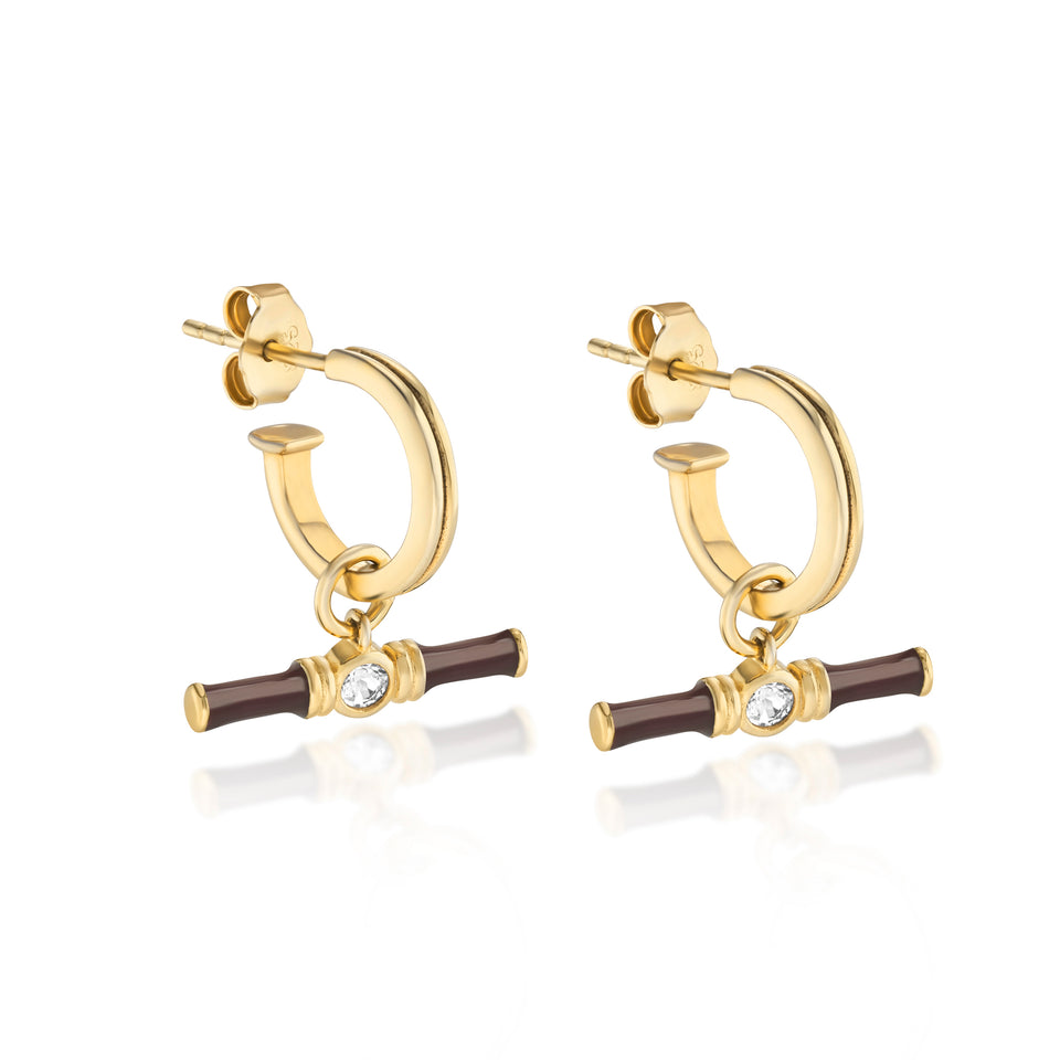 Dyllan Hoop Earrings + Brown Enamel T-Bar Charms