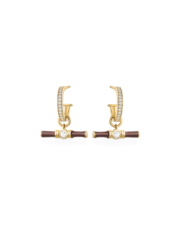 Dyllan Hoop Earrings + Brown Enamel T-Bar Charms
