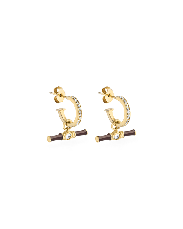 Dyllan Hoop Earrings + Brown Enamel T-Bar Charms
