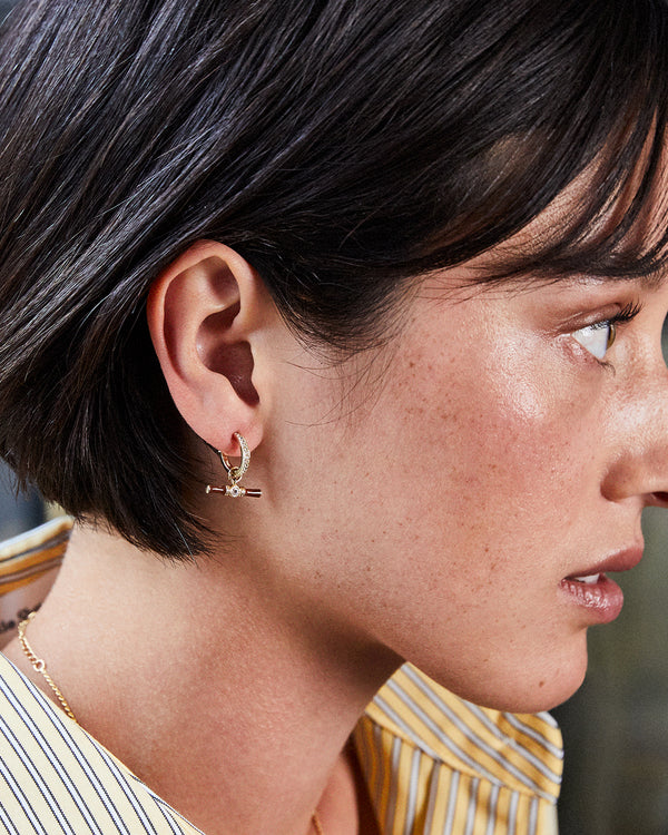 Dyllan Hoop Earrings + Brown Enamel T-Bar Charms