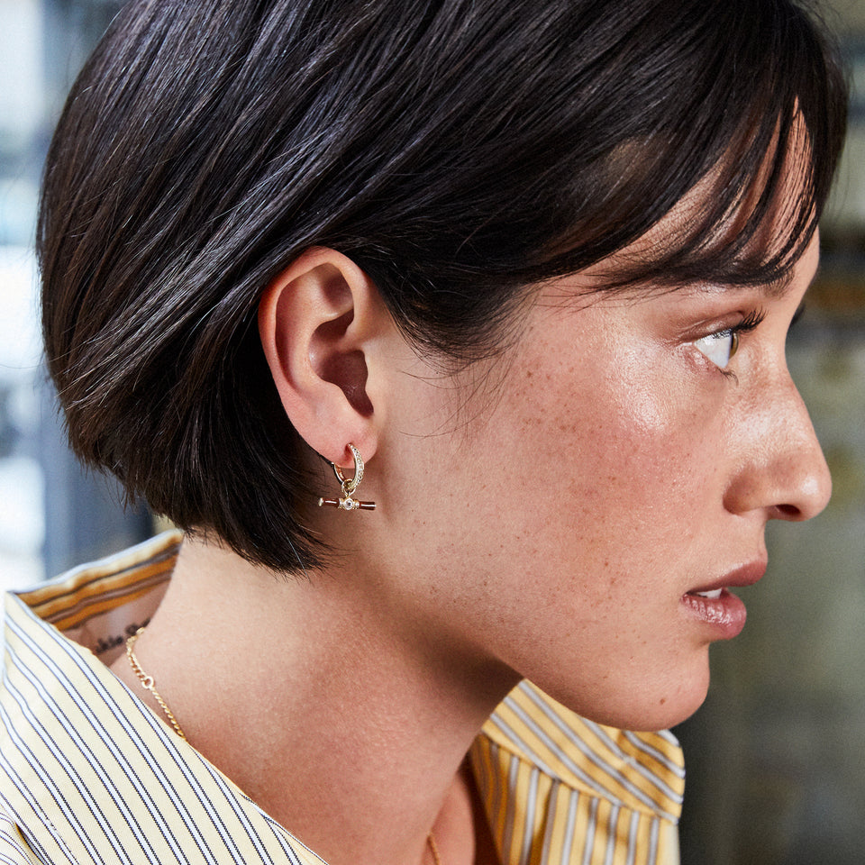 Dyllan Hoop Earrings + Brown Enamel T-Bar Charms