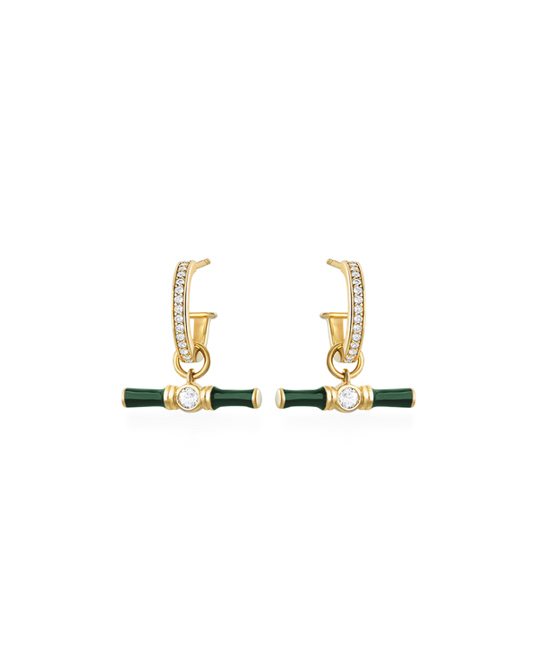 Dyllan Hoop Earrings + Green Enamel T-Bar Charms