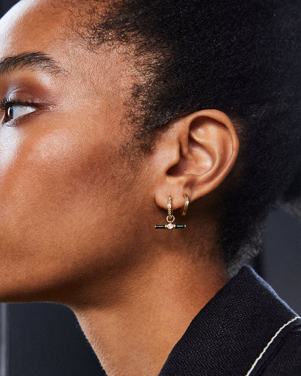 Dyllan Hoop Earrings + Green Enamel T-Bar Charms