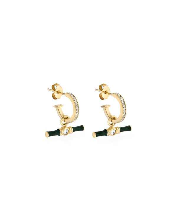 Dyllan Hoop Earrings + Green Enamel T-Bar Charms
