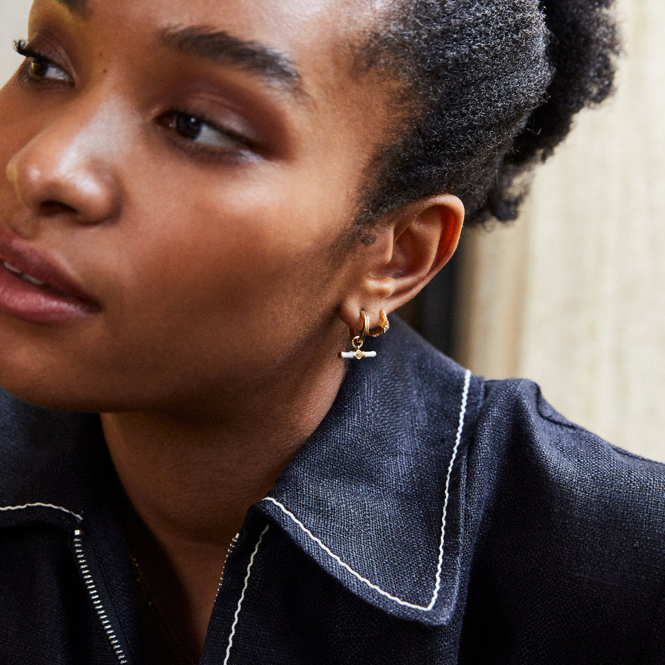 Dyllan Hoop Earrings + White Enamel T-Bar Charms