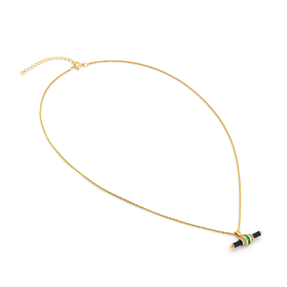Bridget Black Enamel T-Bar Necklace