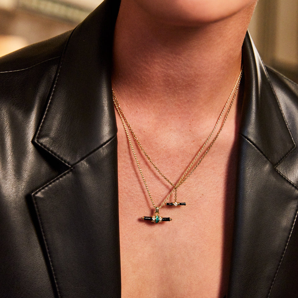 Bridget Black Enamel T-Bar Necklace