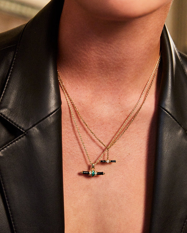 Bridget Black Enamel T-Bar Necklace