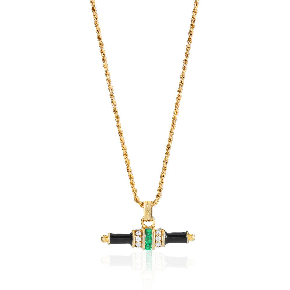 Bridget Black Enamel T-Bar Necklace