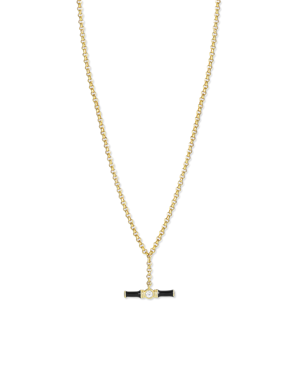 Dyllan Black Enamel Small T-Bar Necklace