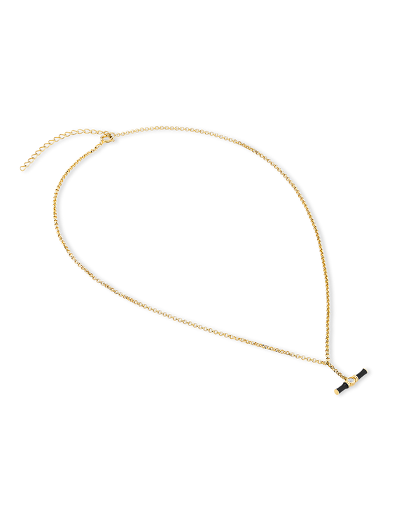 Dyllan Black Enamel Small T-Bar Necklace