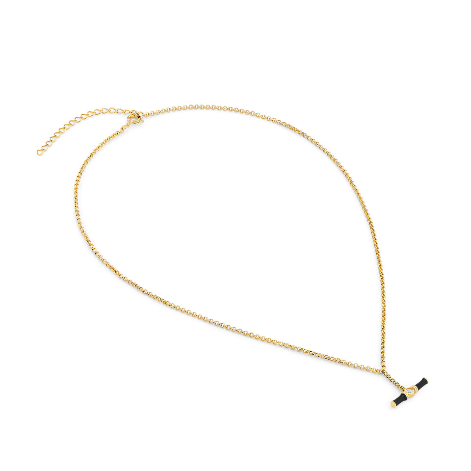 Dyllan Black Enamel Small T-Bar Necklace