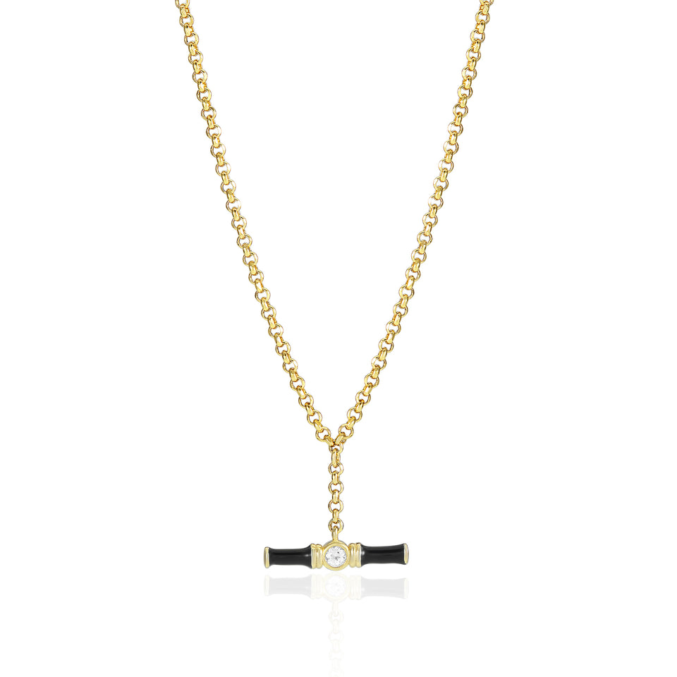 Dyllan Black Enamel Small T-Bar Necklace
