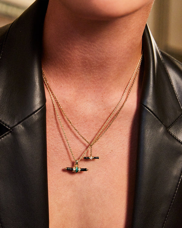 Dyllan Black Enamel Small T-Bar Necklace