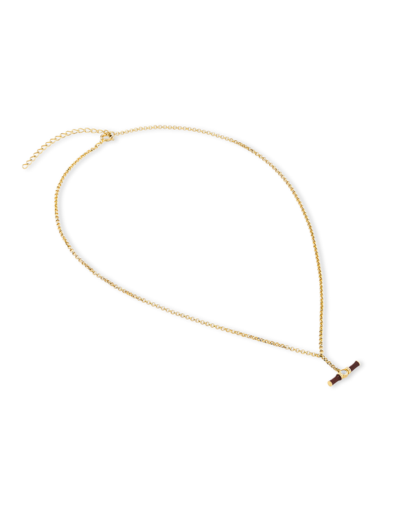 Dyllan Brown Enamel Small T-Bar Necklace