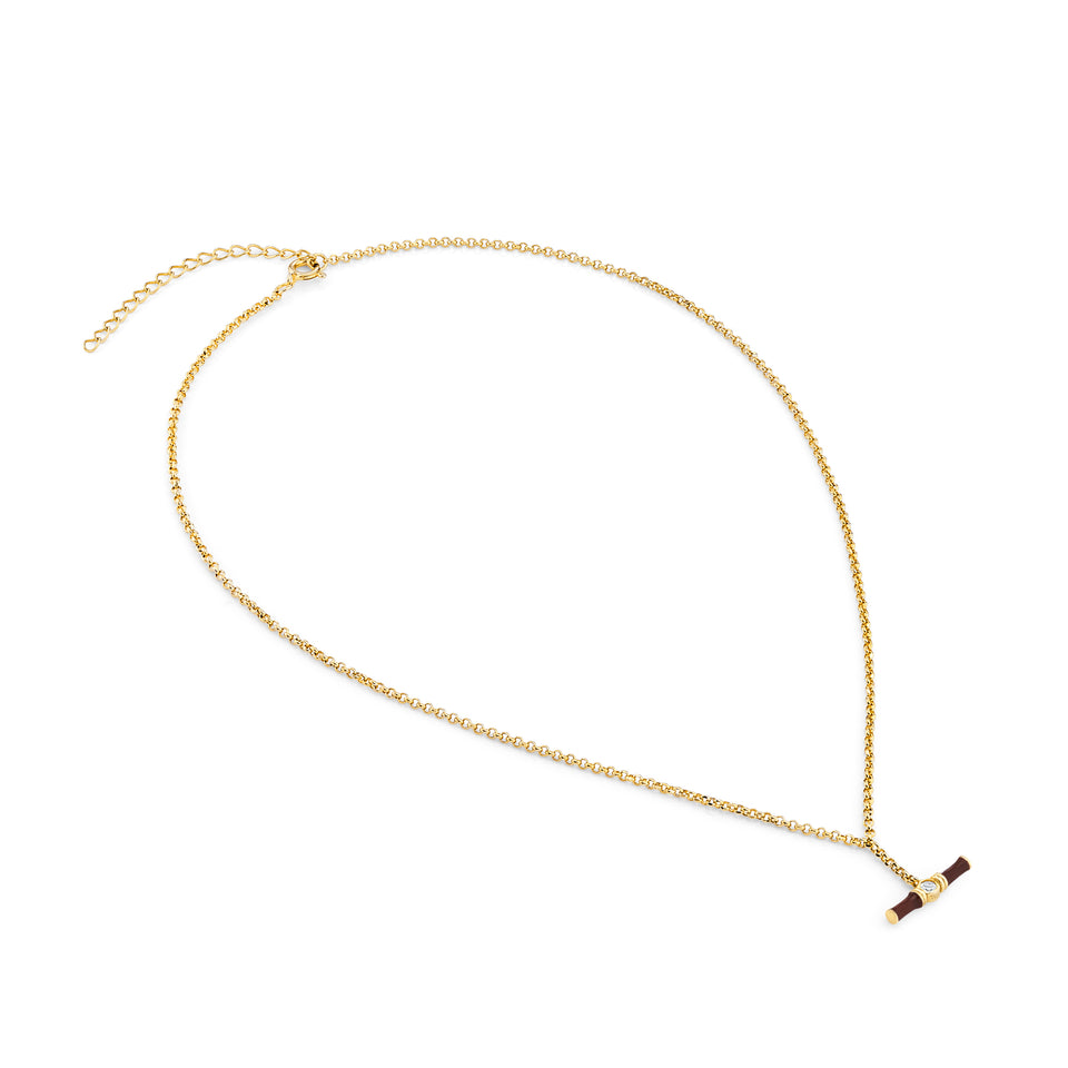 Dyllan Brown Enamel Small T-Bar Necklace
