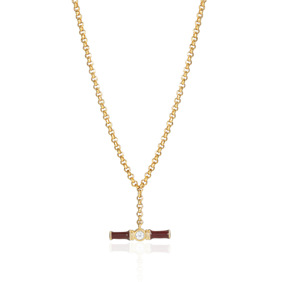 Dyllan Brown Enamel Small T-Bar Necklace