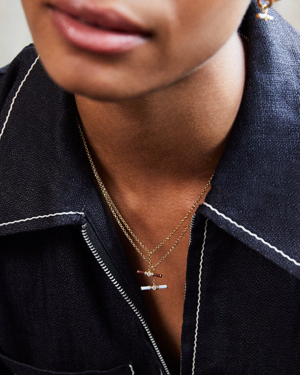 Dyllan Brown Enamel Small T-Bar Necklace