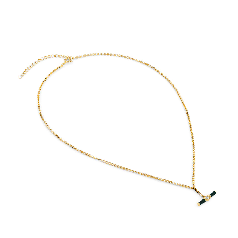 Dyllan Green Enamel Small T-Bar Necklace