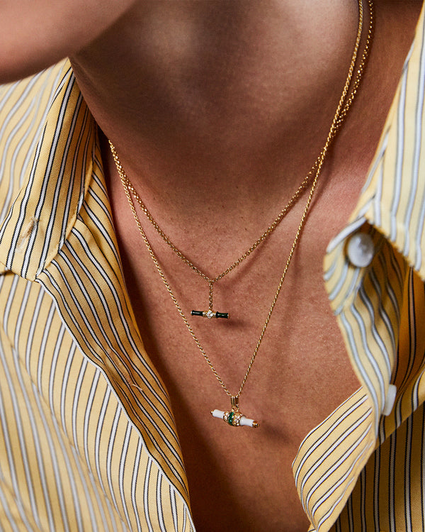 Dyllan Green Enamel Small T-Bar Necklace
