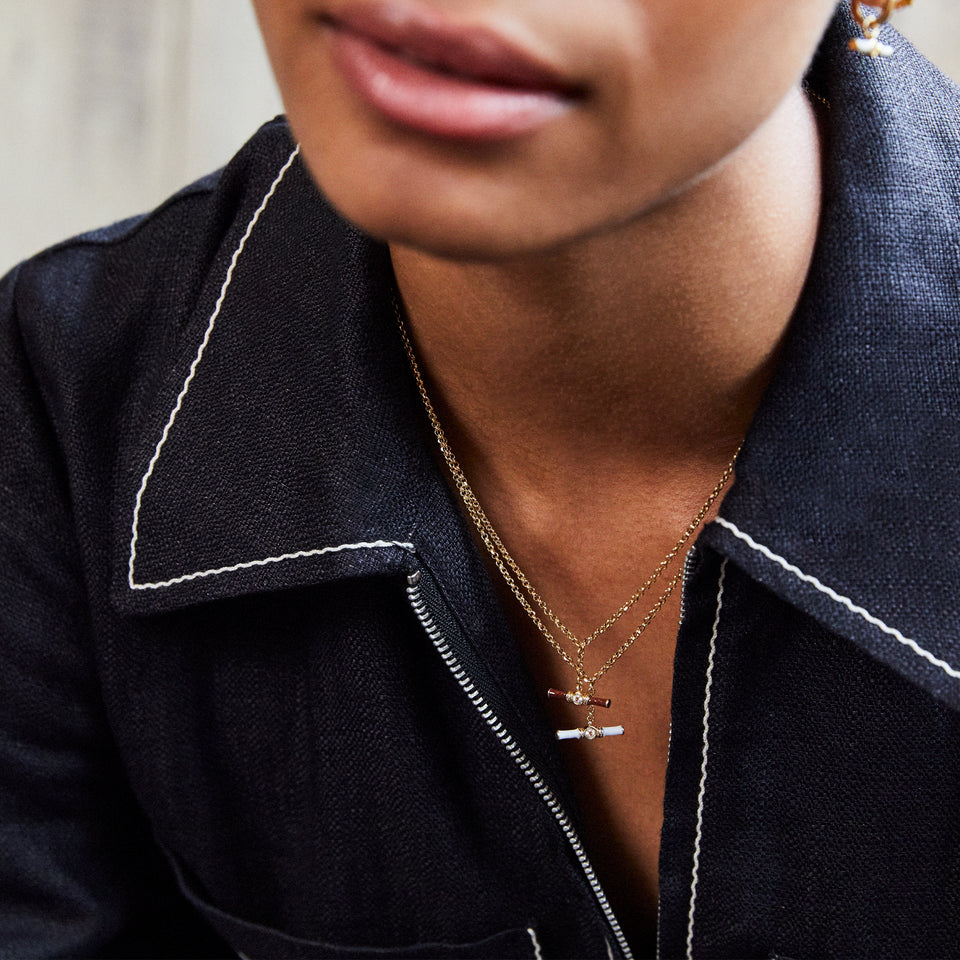 Dyllan White Enamel Small T-Bar Necklace