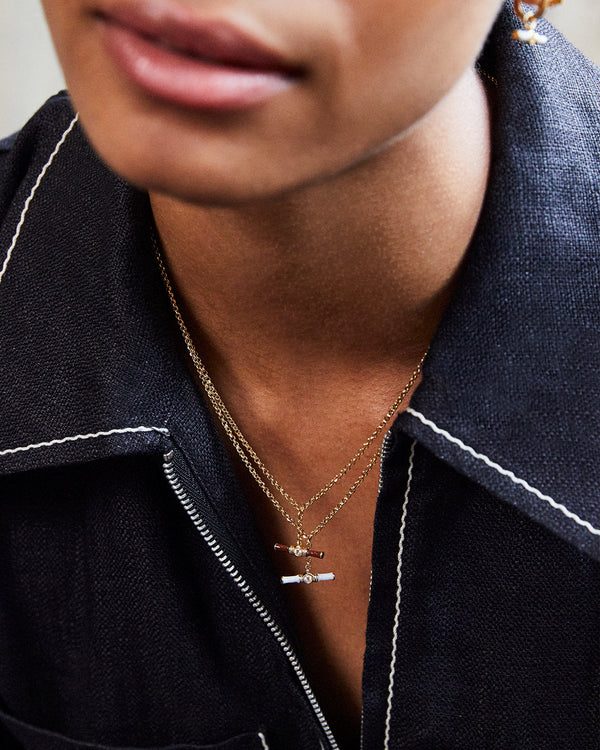 Dyllan White Enamel Small T-Bar Necklace