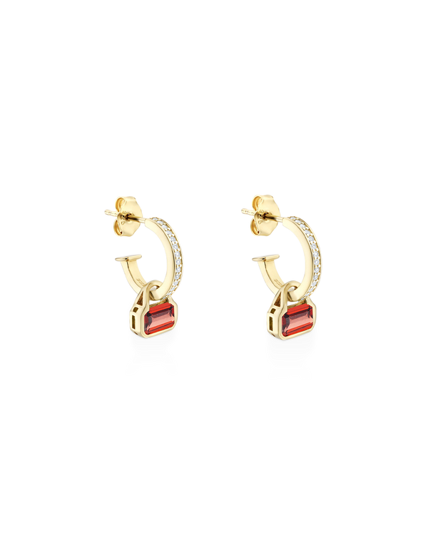 January: Garnet Charms on White Topaz Hoops