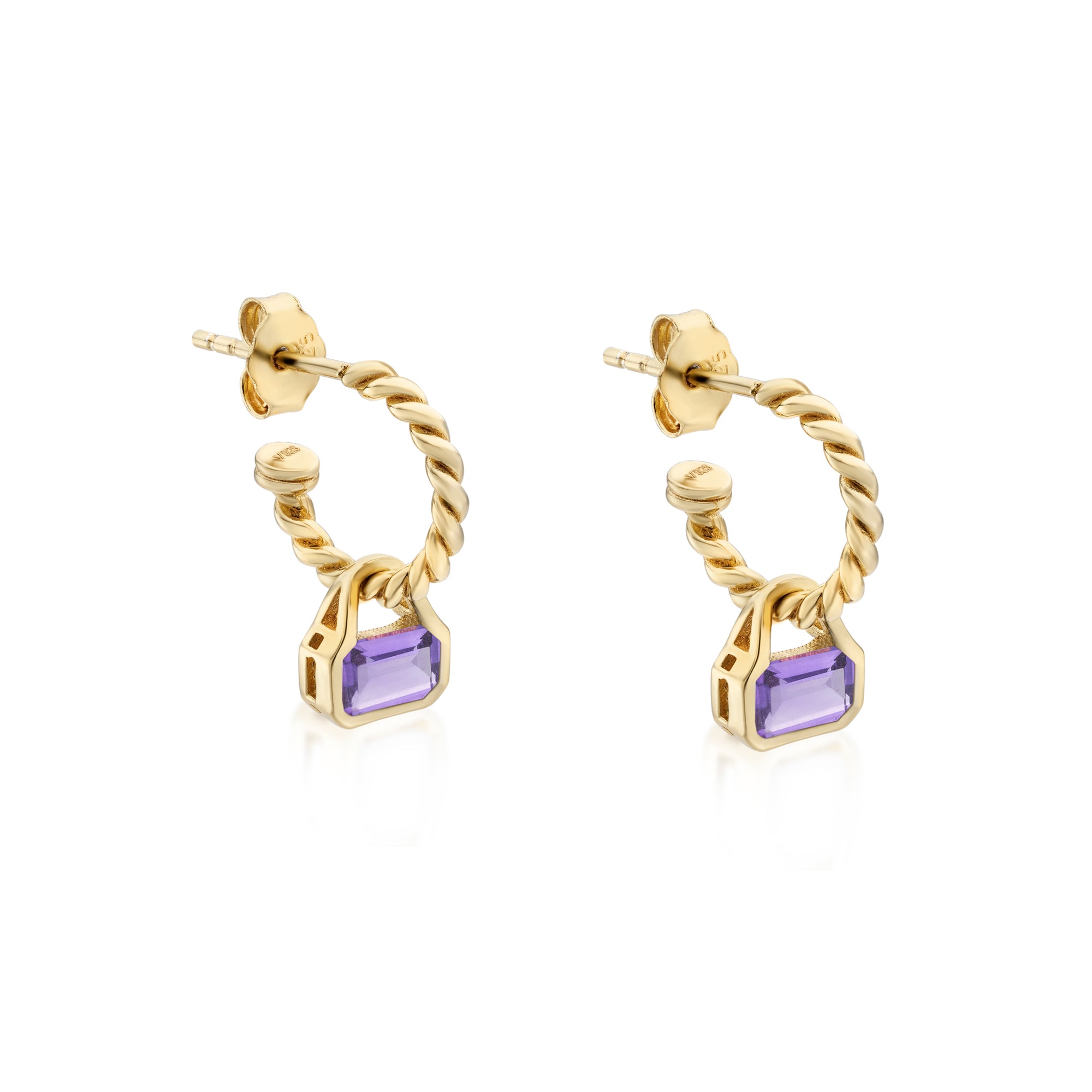 February: Amethyst Charms on Twisted Hoops