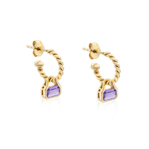February: Amethyst Charms on Twisted Hoops
