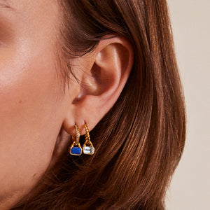 March: Blue Topaz Charms on Twisted Hoops