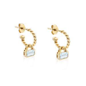 March: Blue Topaz Charms on Twisted Hoops