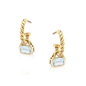 March: Blue Topaz Charms on Twisted Hoops