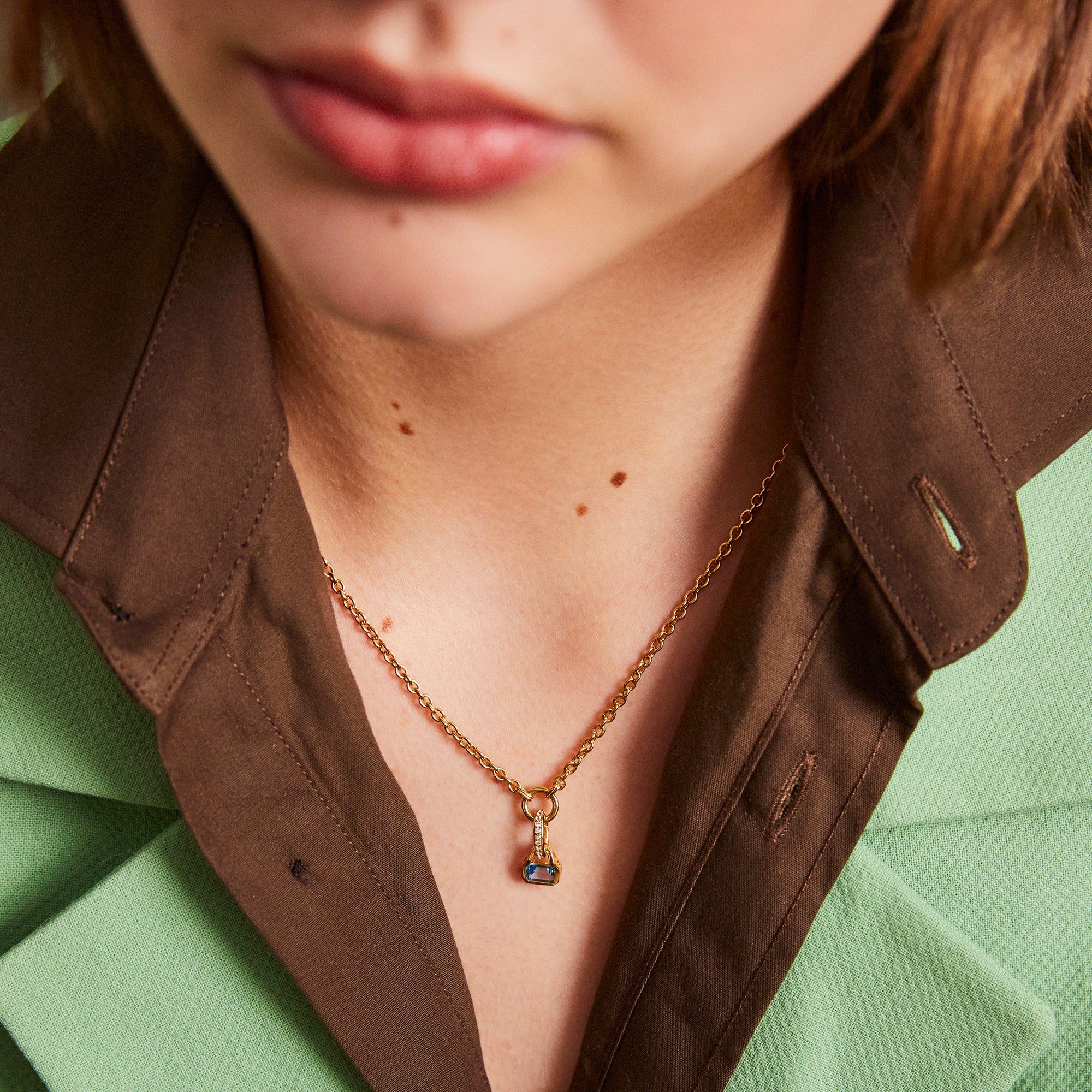 March: Blue Topaz Charm on Carrier Chain