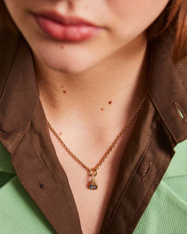 March: Blue Topaz Charm on Carrier Chain