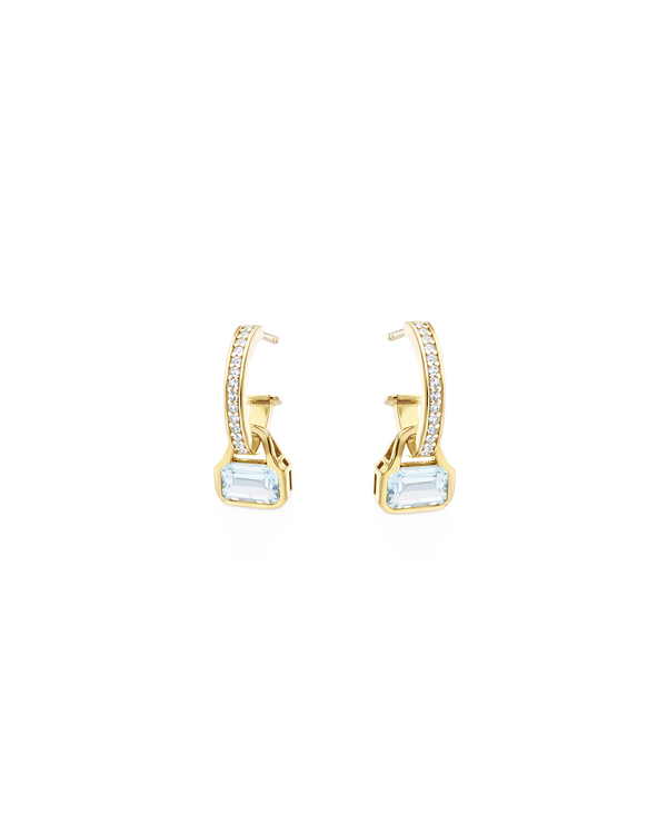 March: Blue Topaz Charms on White Topaz Hoops
