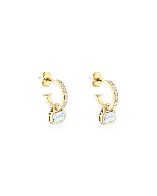March: Blue Topaz Charms on White Topaz Hoops