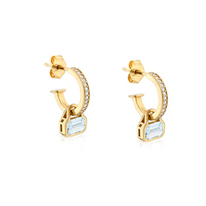 March: Blue Topaz Charms on White Topaz Hoops
