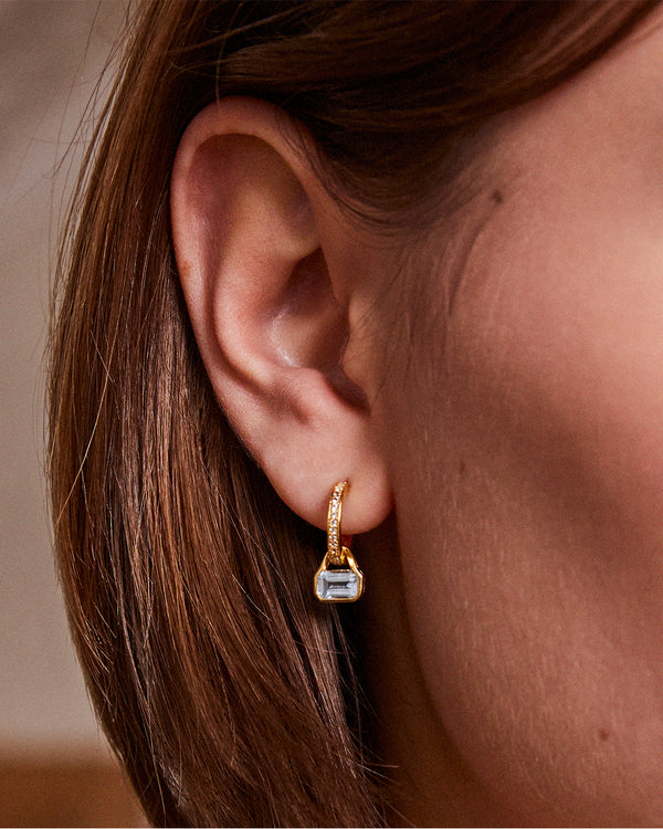 March: Blue Topaz Charms on White Topaz Hoops